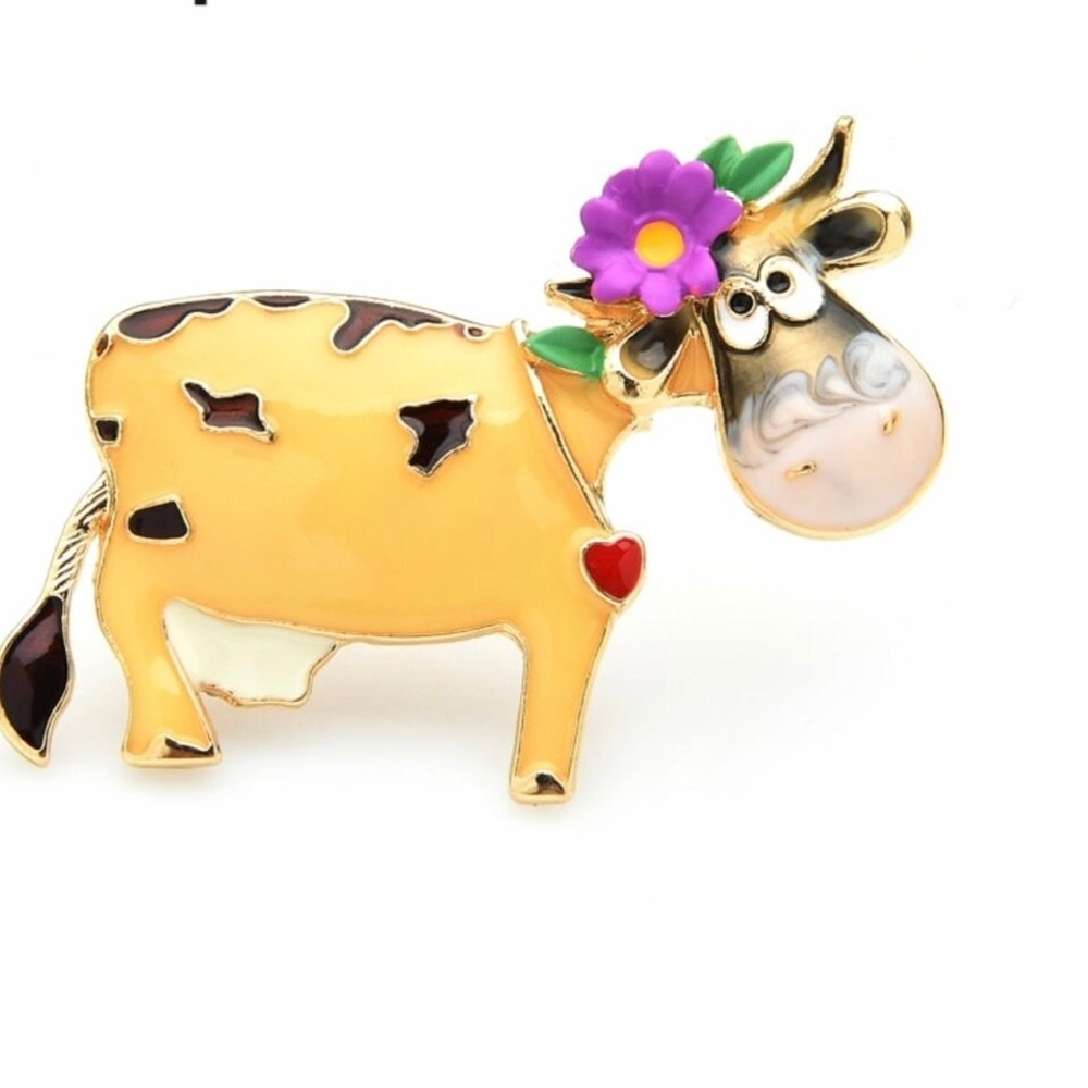 Flower Cattle Brooches For Women 3-color Enamel Cow Party Brooch Pins Gifts